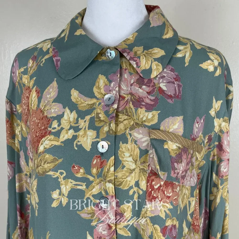 Rare Floral Top Green ALT ASO Phoebe Buffay Friends VTG 90s Made in USA